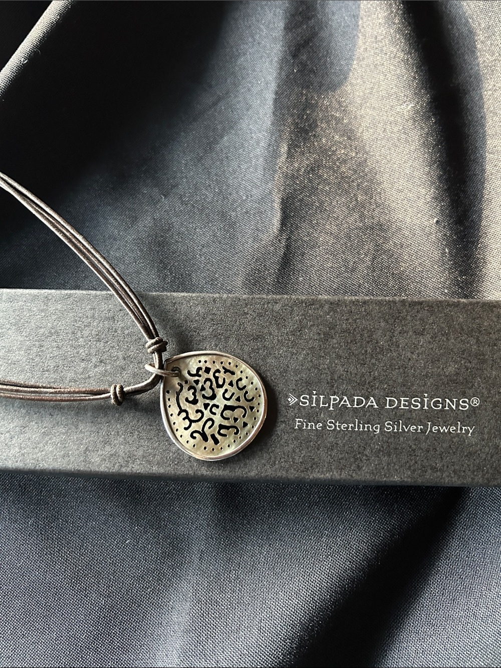 Silpada N1446 Brown Leather Necklace with Black Lip Shell & Sterling Silver